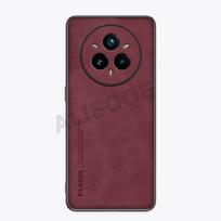 Frosted PU Leather Funda for Realme 14 Pro Plus Case Leather Plastic Protection Back Cover for Realme 14 Pro Capa Realme 14 Pro tamsiai raudona spalva