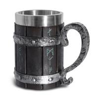 Vikingų Rūnų Alaus Puodelis 304 Nerūdijančio Plieno Bokalas Dervos Imitacija Medžio Tekstūra Nordic Dekoras Stein Kavos Puodelis Dovana Vyrams 1 black