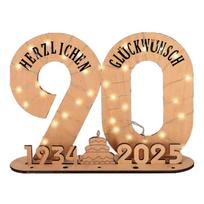 Wooden Number Sculpture with LED Light Stand for Birthday Party Celebration Wood Plaque Guest Book Number Ornament Gift