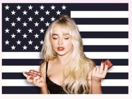 1 vnt. Sabrina Carpenter Rožinė Amerikos Vėliavos Sieninė Danga Poliesteris 2D Sienos Kabinys Miegamajam Svetainei Pop Gerbėjų Dekoras Dovana 74x94cm(29x37in)