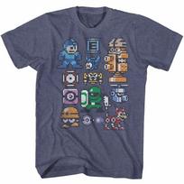 Mega Man Pixelmans Vintage Blue Heather Adult T-Shirt M