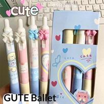 4Pcs Black White Bow Push Pens 0.5mm Soft Grip Quick Drying Cartoon Neutral Pens for Students