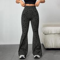 Womens High Waist Leopard Print Yoga Flared Pants Butt Lifting Fitness Trousers M senovinė juoda spalva
