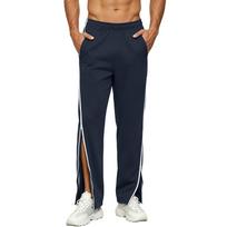 Men's Classic Loose Fit Casual Long Sweatpants with Full Side Zipper Opening and Elastic Waistband for Athletic and Leisure Wear XXL tamsiai mėlyna