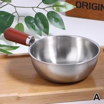 Single-Person Heat-Resistant Stainless Steel Pot Wood Handle For Fruit Salad Yogurt Breakfast Kitchen Cooking Bowl A gray