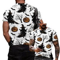 Mens Halloween Themed Printed Loose Fit Short Sleeve T Shirt Casual Crew Neck Top with Seasonal Pattern Design L mėlyna