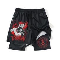 Kelnės Gym Vyras Vasaros Anime Vyriški fitneso šortai Greitai džiūstantys netikri dviejų dalių treniruotės su dvisluoksnėmis sportinėmis kelnėmis. XXXL black