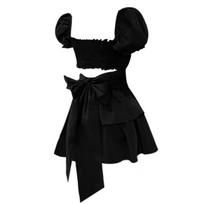 Balta seksuali mini suknelė be nugarų Moteriška korėjietiškos mados laisvalaikio elegantiška vakarėlio suknelė Moteriška raukinta Kawaii Lolita vakarinė Y2k suknelė S juoda