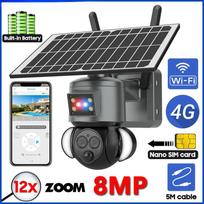 Dual Lens Outdoor 4G SIM Card Solar Panel WIFI Night Vision 4K 8MP 12X Optical Zoom Security Wireless Color CCTV Camera Only WiFi Camera
