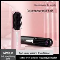 Portable Wireless Hair Straightener & Electric Comb - Dual-Purpose, Non-Damaging, Long-Lasting Styling with Negative Ions Color Box Packaging rožinė