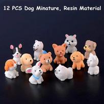 12/14PCS Dog Miniature Figurines Miniature Terrarium Crafts Realistic Animals Dogs for Fairy Garden Accessories brown