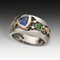 1 Cute Blue-green Triangle Ring, Two Tone Bohemian Retro Aesthetic Jewelry 6 mėlyna