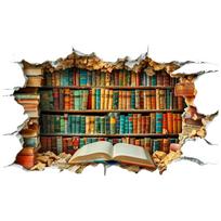 Lipni bibliotekos knygų lentynos sienos lipdukas Nuimama vinilinė freska svetainei, miegamajam, darbo kambariui, namų biuro dekorui Meno lipdukas