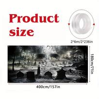Halloween Garage banner - Durable polyester eerie cemetery and giant skull design Halloween horror party 100x150cm