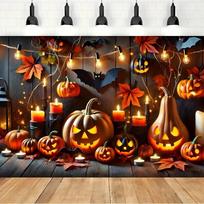 1PC Halloween Polyester Banners Eerie Pumpkin And Bat Photography Backgrounds Indoor Outdoor Studio Props No Electric Required 100x150cm