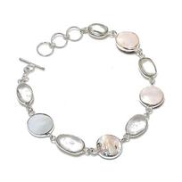 Natūralus motinos perlas, Topazo brangakmenis 925 sterlinginio sidabro apyrankė 7-8  ASB-3054 white