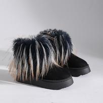 Brand Design Fluffy Long Fur Snow Boots Women 2025 Winter Mix Color Ankle Boots Warm Thick Bottom Black Plush Furry shoes Woman 36 juoda