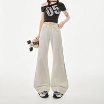 Spring Summer Pure Cotton Soft Comfort Micro Flare Flap Pocket Relaxed Flare Denim Pants For Women Casual Pants Oversize Denim Trousers XS