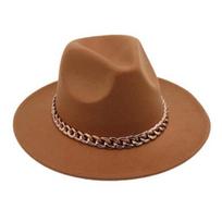 Performance Hat Thick Chain Decor Kupolas Vienspalvis Džiazo skrybėlė Plačiakraštė Retro Photo Prop Fedora Žiemos Rudens Panamos Kepurė chaki