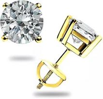 2.10 Ct Round Cut Lab Created Diamond Stud Earrings Solid14K White Gold Screw Back Earrings For Women's Handmade Jewellery 15MM geltona