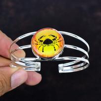 Cancer zodiac sign in onyx cuff bracelet handmade astrology jewelry 925 sterling silver gemstone bangle adjustable bangle horoscope jewelry Adjustable