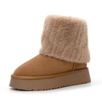 Fur Flats Suede Women Ankle Platform Snow Boots Warm Plush Cotton Shoes Winter 2025 Trend Plus Size Non Slip Cozy Botas Mujer 36 ruda