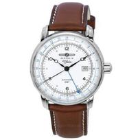 Refurbished Zeppelin 100 Jahre GMT Leather Strap Silver Dial Automatic 86661 Men's Watch sidabras