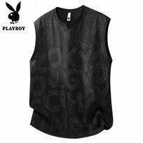 PLAYBOY Men's Printed Ice Silk V-Neck Tank Top 3XL juoda