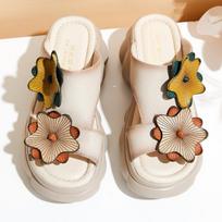 GKTINOO Genuine Leather Sandals Floral Women Slippers Summer Shoes Platform Outside Slides Thick Soles Leisure Ladies Slippers 5