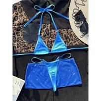 With Skirt Halter Mini Micro Thong Bikini Female Swimsuit Women Swimwear Three-pieces Bikini set Bather Bathing Suit Swim S mėlyna