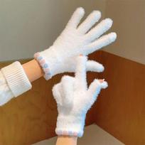 Cute Jelly Bean Plush Five Finger Gloves  Fingerless Touch Screen Student Cycling Gloves  Winter Velvet Thickened Warm Gloves One size