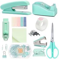Supplies Desk Accessories Stapler Set Tape Dispenser Staple Remover Staples Clips Scissor And Tabs For Students One Size žalia