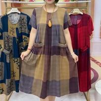 Printed women's new fat plus size fashion casual checkered versatile age-reducing double-sided large board pocket dress M