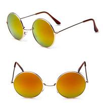 Retro Round Vintage Hippie Sunglasses With Resin Lens And Steampunk Design Gold+Red
