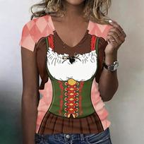 Womens Casual V Neck Short Sleeve Oktoberfest Print T Shirt Top Lightweight Comfortable Fit Soft Fabric XL žalia