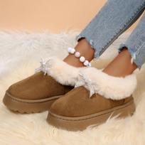 Thick Bottom Fluffy Fur Snow Boots Women 2025 Winter Warm Plush Ankle Boots with Platform Sweet Bowknot New Furry Non Slip Shoes 36 chaki