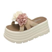 7.5CM High Platform Slippers Women Summer Thick-soled Ladies High Heels Flower Slides Shoe Beach Sandals Ethnic style Flip Flops 34