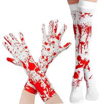 Halloween Blood Splattered Hand Gloves, Black Fake Nail Skeleton Gloves, Scary Chef & Vampire Party Dress Up Props