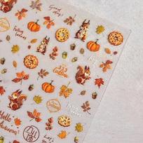 New Self-Adhesive Nail Art Stickers 5D Embossed Cute Decals Autumn Squirrel Pine Cones Fallen Leaves Design Manicure Stickers brown