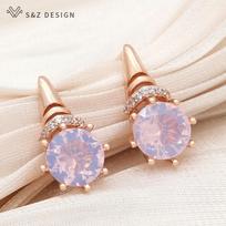 Fashion Round Crystal Drop Earrings For Women Trendy Jewelry Rose Gold Color Cubic Zirconia Eardrop