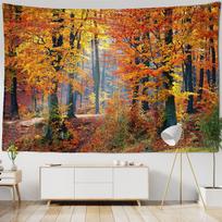 Rudens Miškas Oranžinis Gobelenas Sienų Dekoracija Saulės Šviesa Dekoratyvinis Sienų Kilimas Bohemiškas Didelis Mandala Indiškas Poliesterinis Plonas Antklodė W150xH130cm