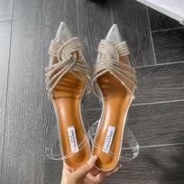 Seksualios skaidrios PVC dangtelio galvos stiletto basutės smailus pirštas kalnų krištolo juostelė kryžminė plona aukšta pakulnė suknelės vakarėlio batai moteriškos basutės 35