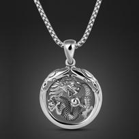 Vintažinis vyriškas drakono žiedo pakabukas, madingas vyriškas vario galvanizuotas storas rodio imitacijos tailandietiško sidabro papuošalas Box Chain 45cm black