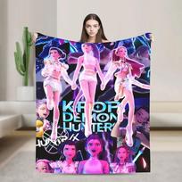 Kpop Demons Huntrix Hunters Flannel Throw Blanket Rumi Mira Joey Creative Bedspread Rug xcm Soft Cozy 40x50inch As Picture