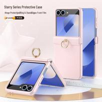 Samsung Z Flip7/6/5 Drop-Proof Phone Case with 4/3 Finger Ring Stand & Full Coverage Film Z Flip3 without film rožinė