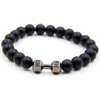 Lava Bracelet Black Volcanic Stone Black Matte Dumbbell Beads Bracelets For Women Men Fitness Barbell Jewelry Mens Bracelets juoda
