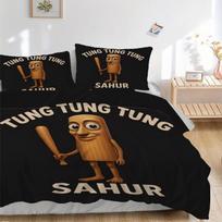 TUNG TUNG TUNG SAHUR Patalynės komplektas Antklodės užvalkalas Dovana miegamajam, Apima 1 užvalkalą ir 2 pagalvių užvalkalus, Be įdaroB634 135x200cm