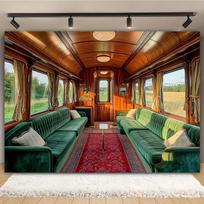 A luxurious vintage train carriage interior background banner suitable for birthdays parties and multiple sizes to choose from 100x150cm