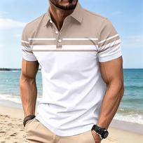 Men Polo Shirt Short Sleeve Classic Fit Lightweight Soft Fabric Button Down Casual Sportswear Top for Everyday Wear XL chaki