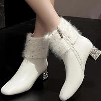 Moteriški Ankle Boots Crystal Kailis Oda Aukštakulniai Batai Moteris 2025 Mados Trend Smailus Pirštas Stambus Madingi Elegantiški Žieminiai Botas De Mujer 35